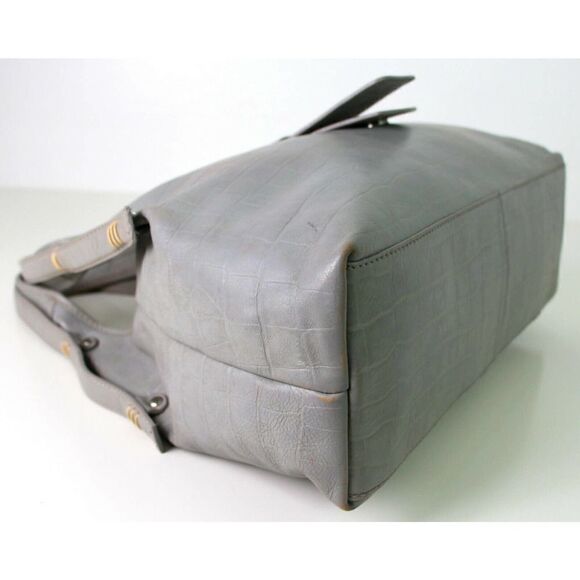 LRG MICHAEL ROME DESIGNS CROCO SOFT GRAY GENUINE LEATHER HOBO TOTE SHOULDER BAG - Picture 10 of 12